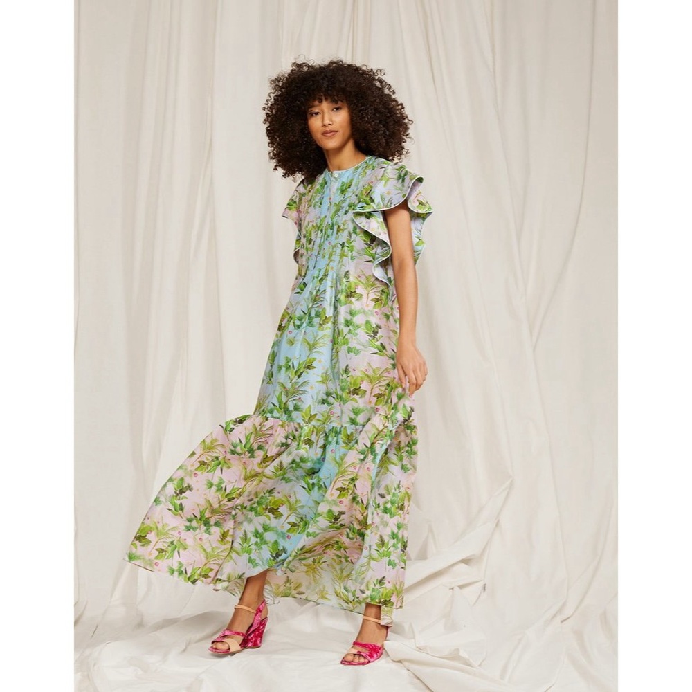 Cynthia Rowley Green and Pink Floral Maxi Dress